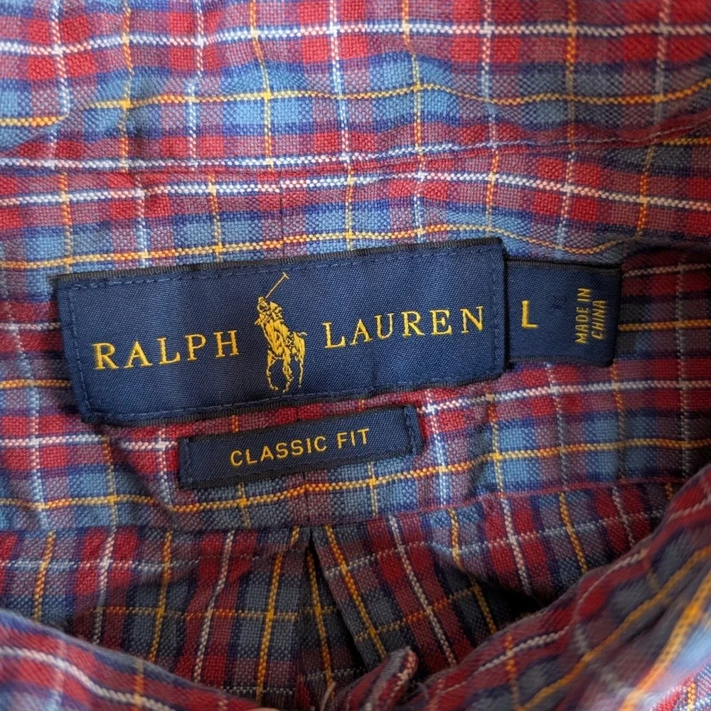 Ralph Lauren‎ Button Down Shirt Mens Large Classic Fit Plaid Long Sleeve Casual